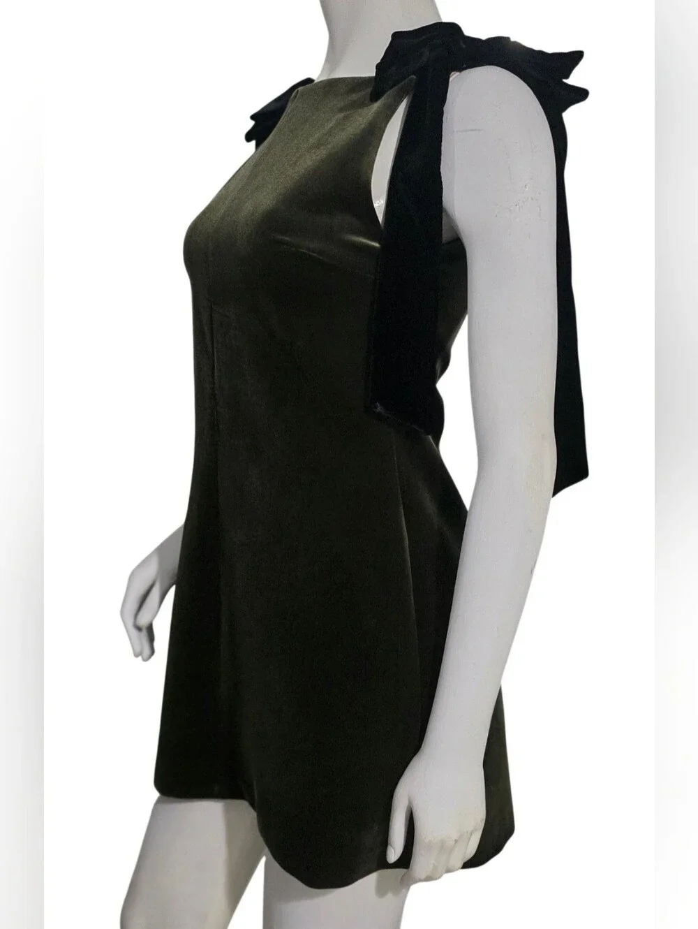 Zara Dark Olive Velvet Mini Dress with Shoulder Bows